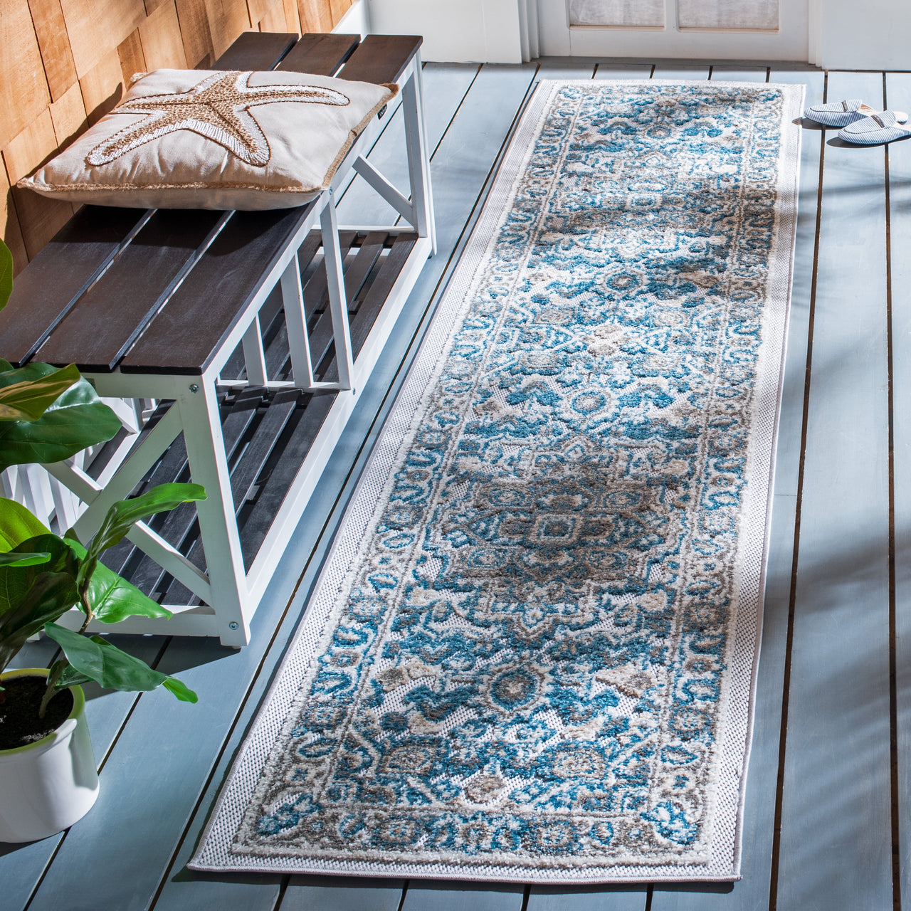 SAFAVIEH Cabana Greta Beige/Orange 2'2"X9' Runner Indoor/Outdoor Area Rug Beige/Orange, 6'7" x 6'7" Round