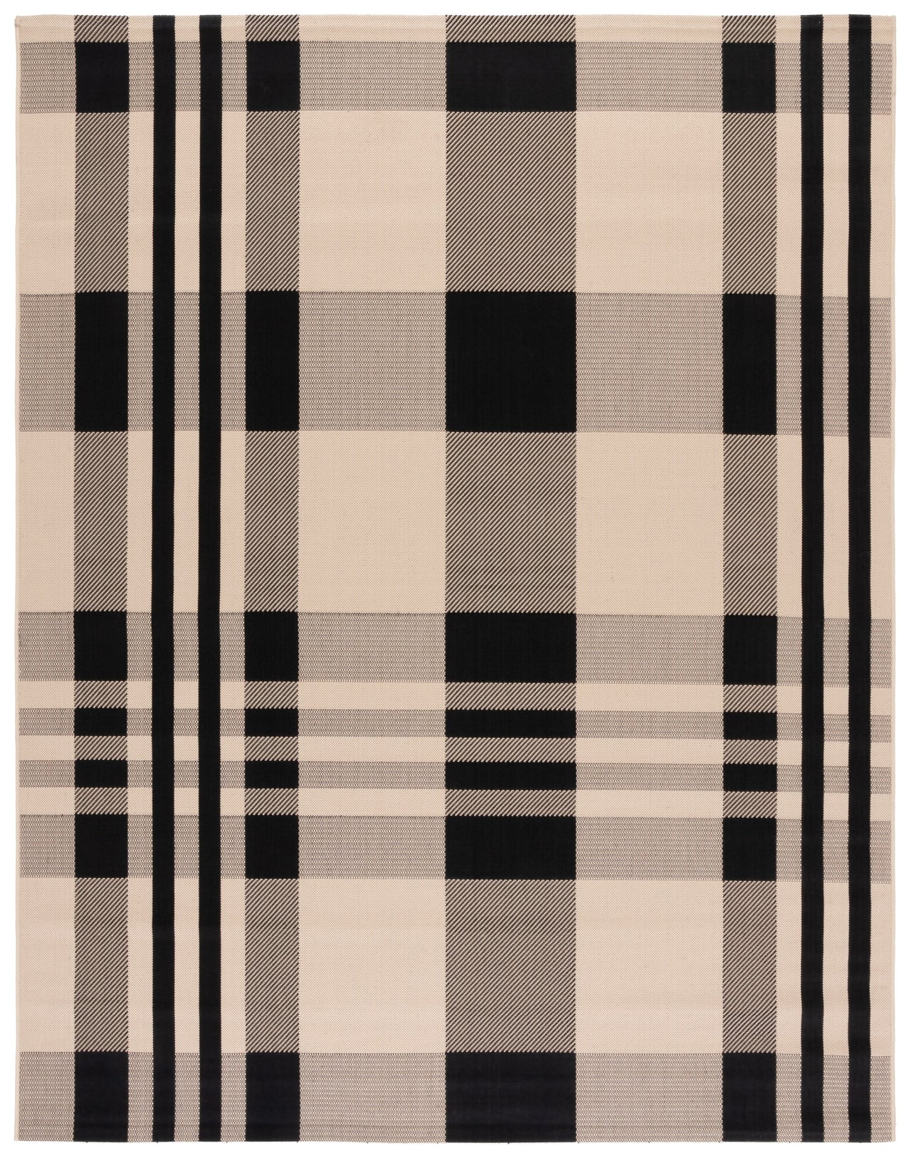 SAFAVIEH Courtyard Benjamin Plaid Indoor/Outdoor Area Rug, Black/Bone, 8' x 11'