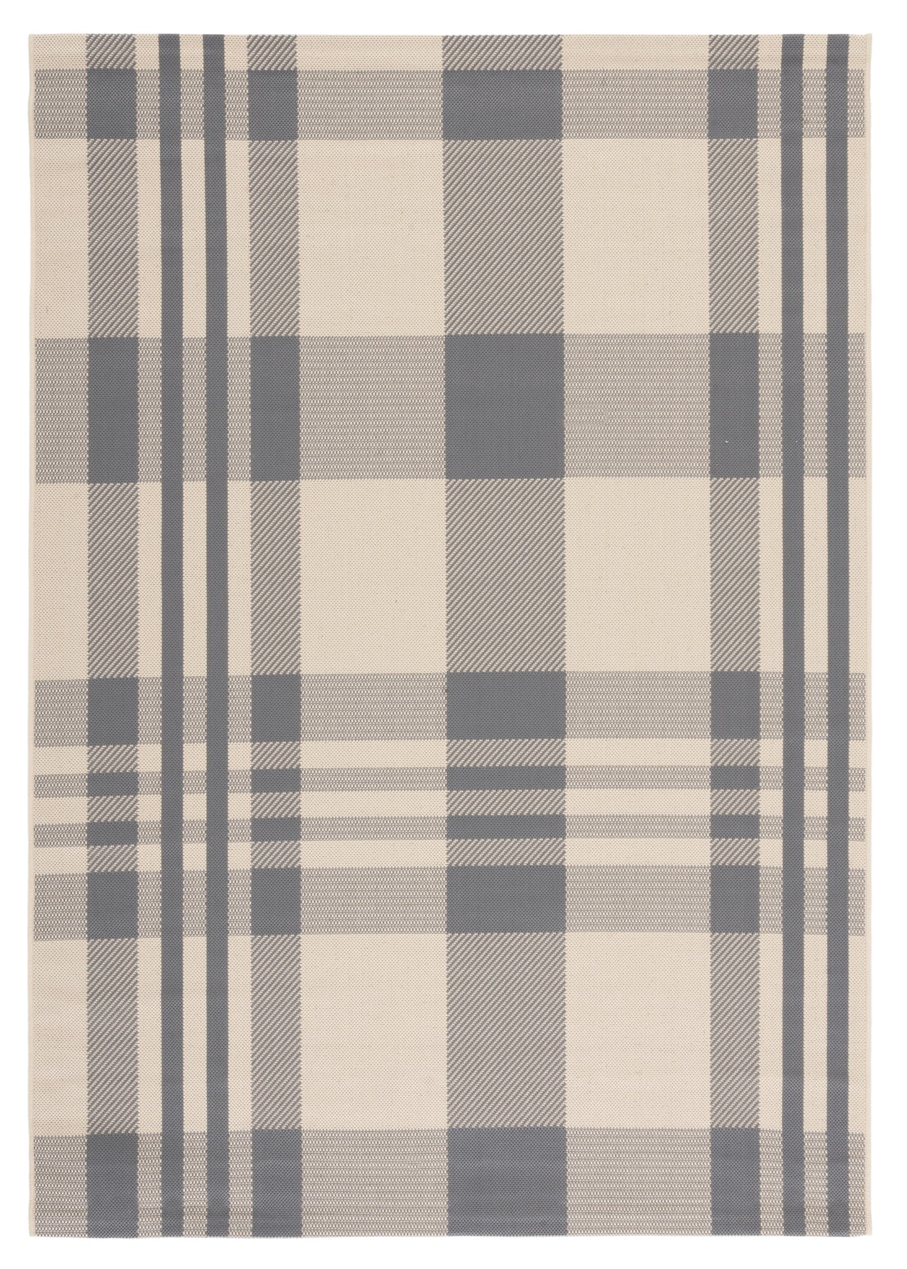 SAFAVIEH Courtyard Benjamin Plaid Indoor/Outdoor Area Rug, Black/Bone, 8' x 11'
