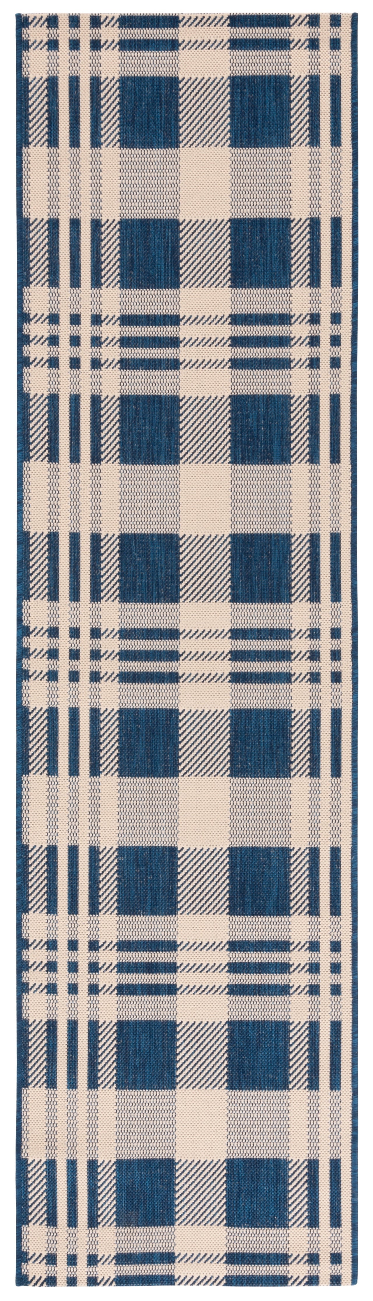 SAFAVIEH Courtyard Benjamin Plaid Indoor/Outdoor Area Rug, Black/Bone, 8' x 11'