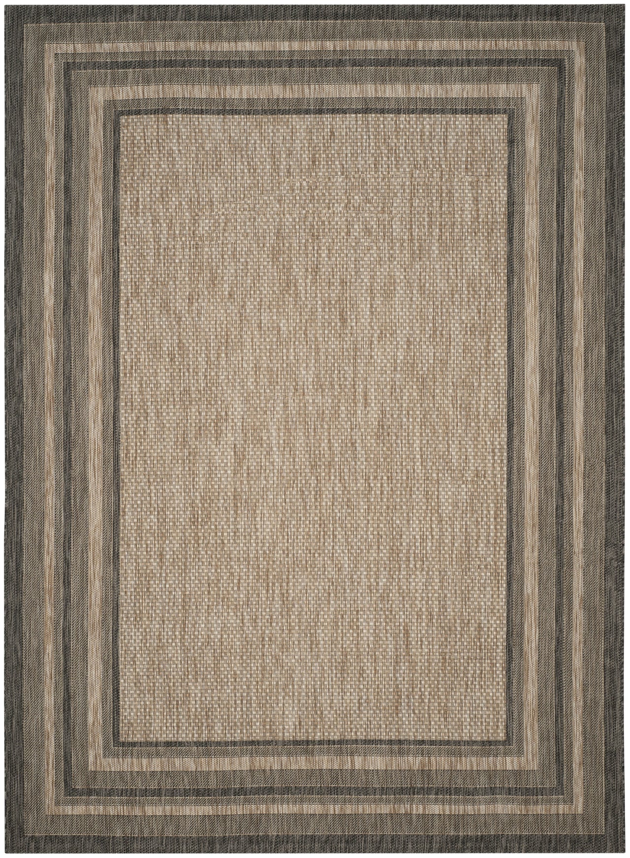 SAFAVIEH Courtyard Ercan Bordered Indoor/Outdoor Area Rug, Natural/Black, 8' x 10'