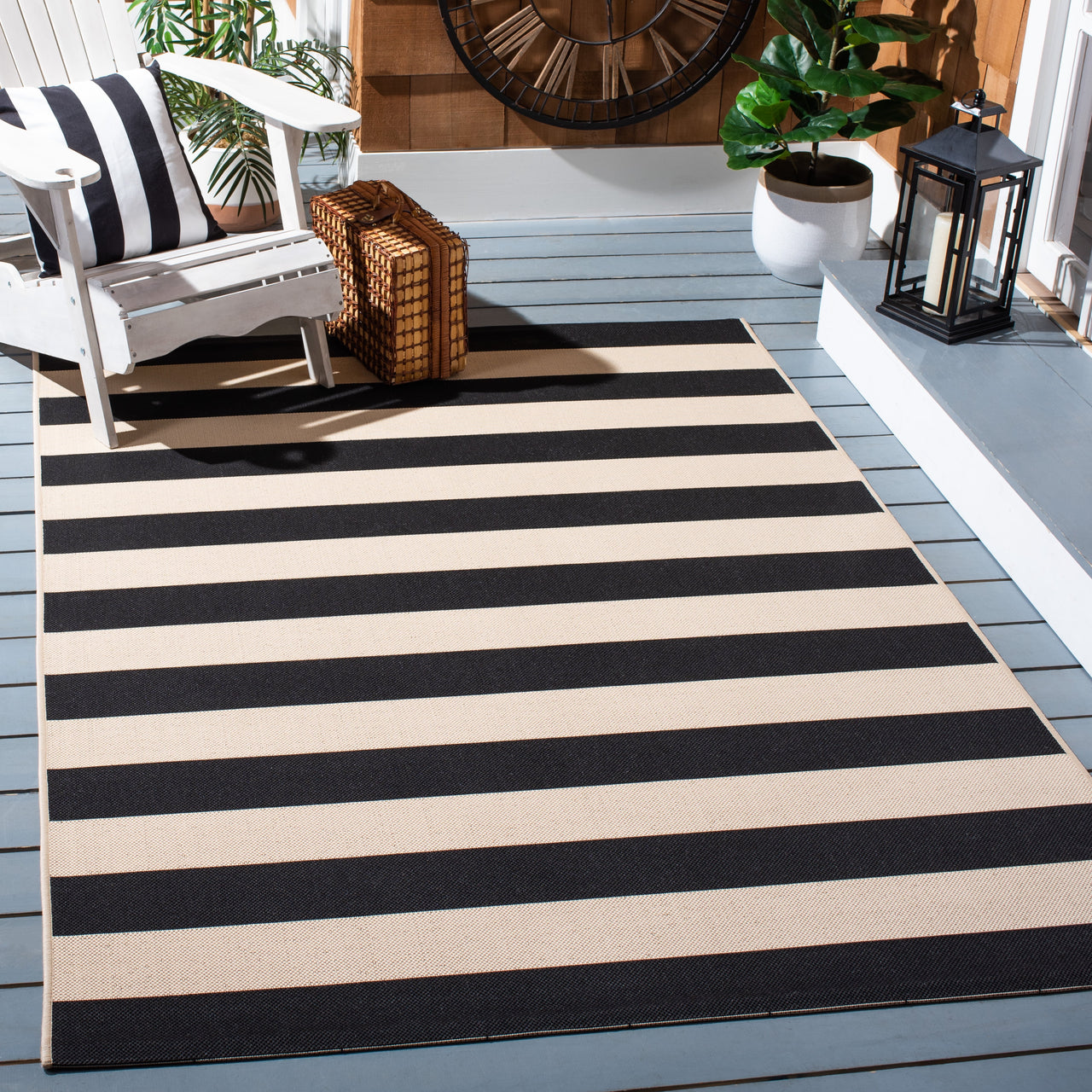 Safavieh Courtyard Ermintrude Striped Indoor/Outdoor Area Rug, Beige/Sage Green, 5'3" x 7'7"