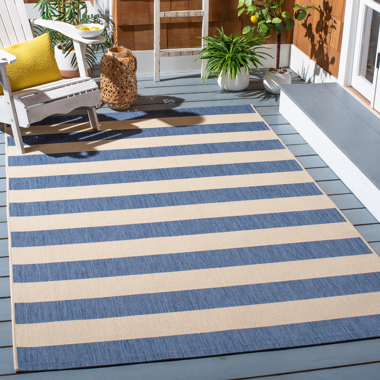 Safavieh Courtyard Ermintrude Striped Indoor/Outdoor Area Rug, Beige/Sage Green, 5'3" x 7'7"