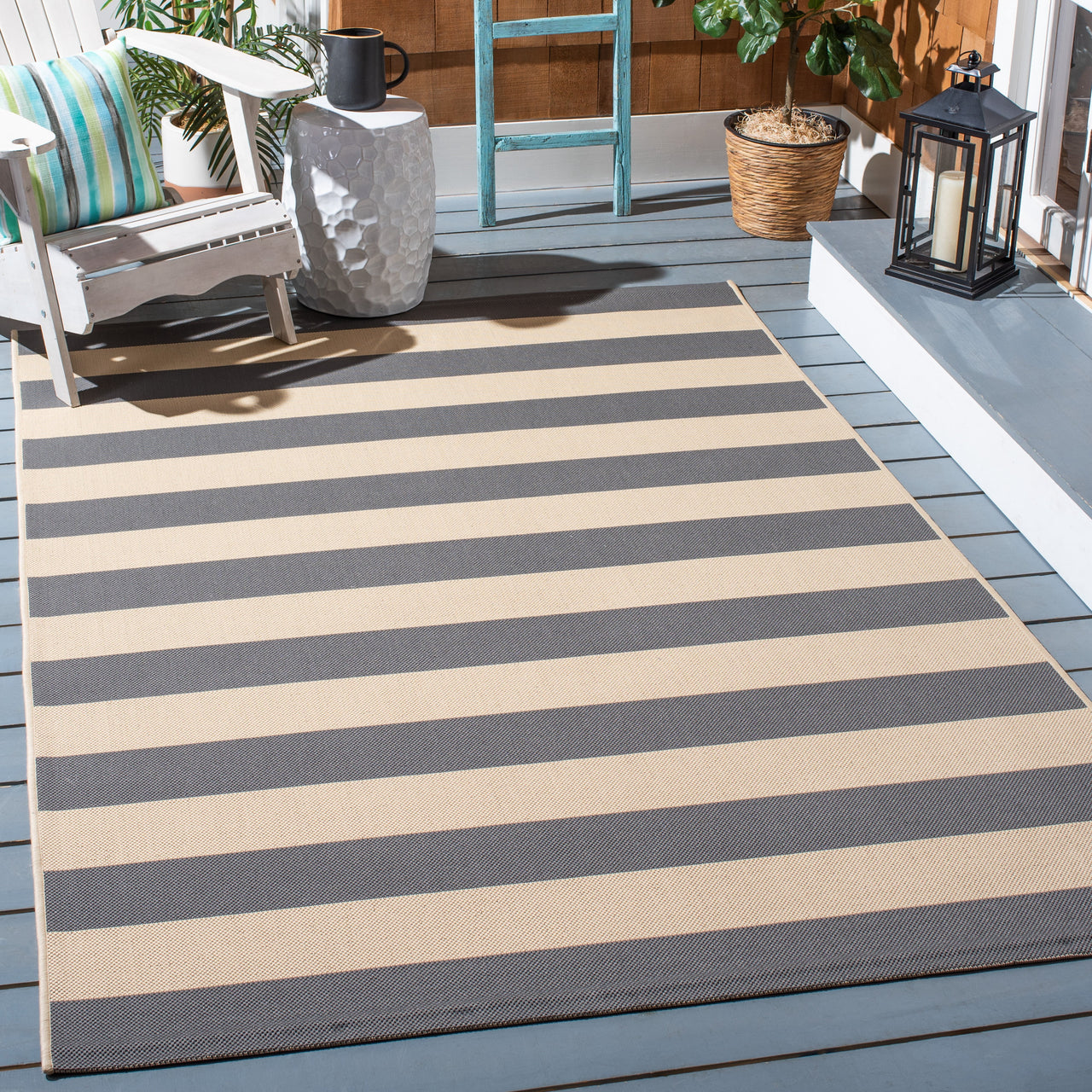 Safavieh Courtyard Ermintrude Striped Indoor/Outdoor Area Rug, Beige/Sage Green, 5'3" x 7'7"