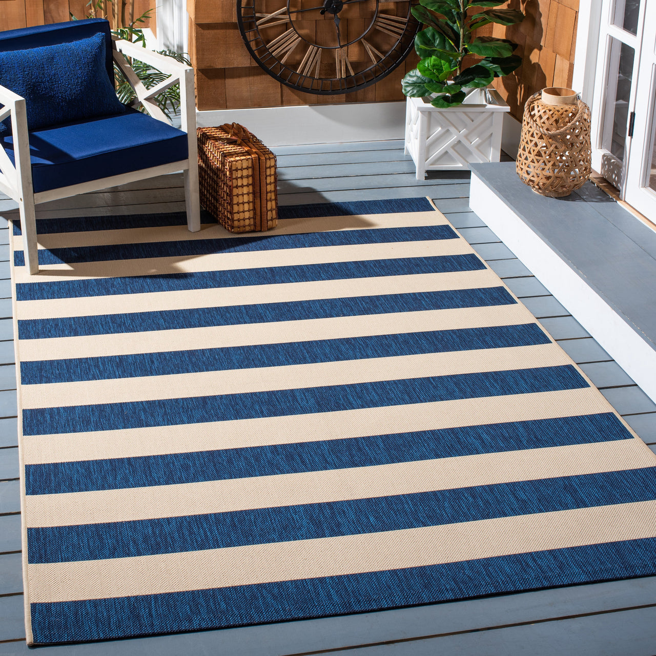 Safavieh Courtyard Ermintrude Striped Indoor/Outdoor Area Rug, Beige/Sage Green, 5'3" x 7'7"