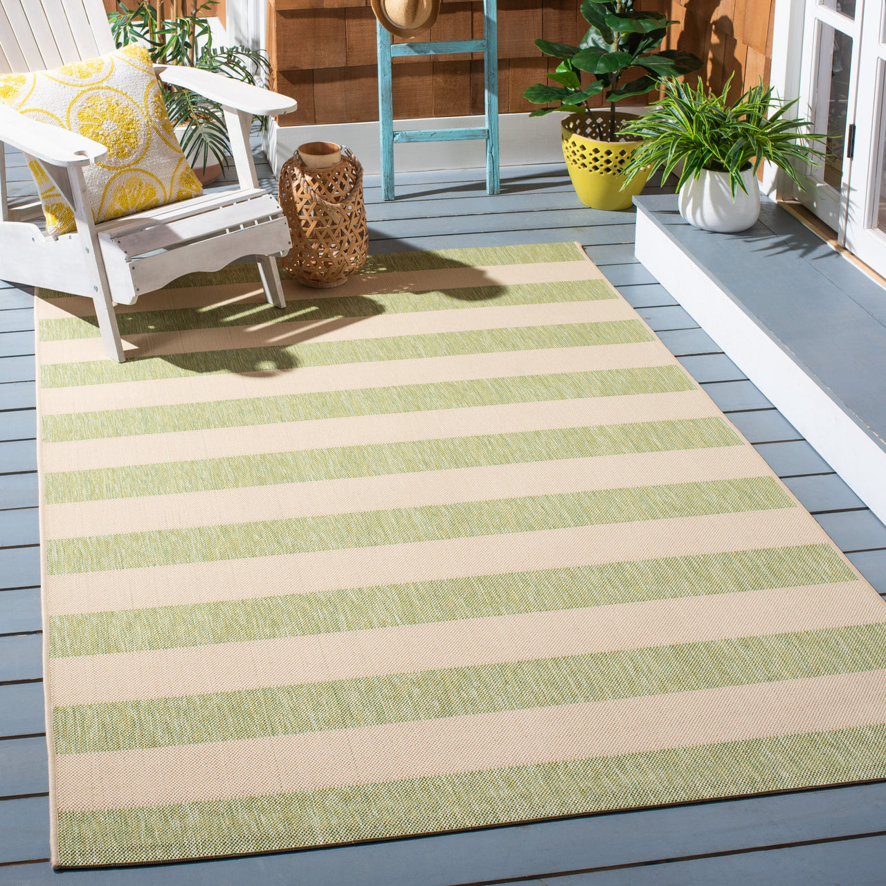 Safavieh Courtyard Ermintrude Striped Indoor/Outdoor Area Rug, Beige/Sage Green, 5'3" x 7'7"