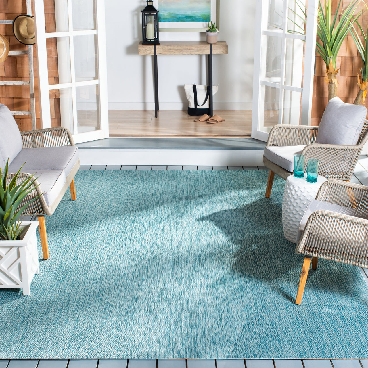 Safavieh Courtyard Mitre Geometric Indoor/Outdoor Area Rug, Beige, 5'3" x 7'7"
