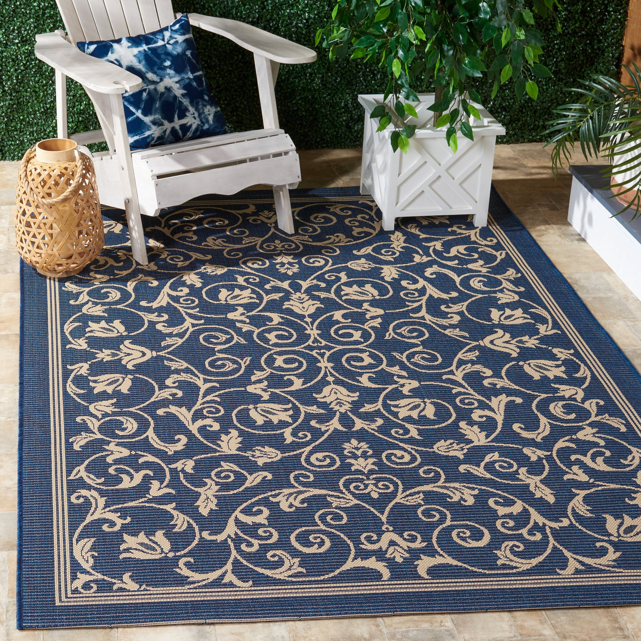 Safavieh Courtyard Nanda Botanical Indoor/Outdoor Area Rug, Natural/Olive, 5'3" x 7'7"