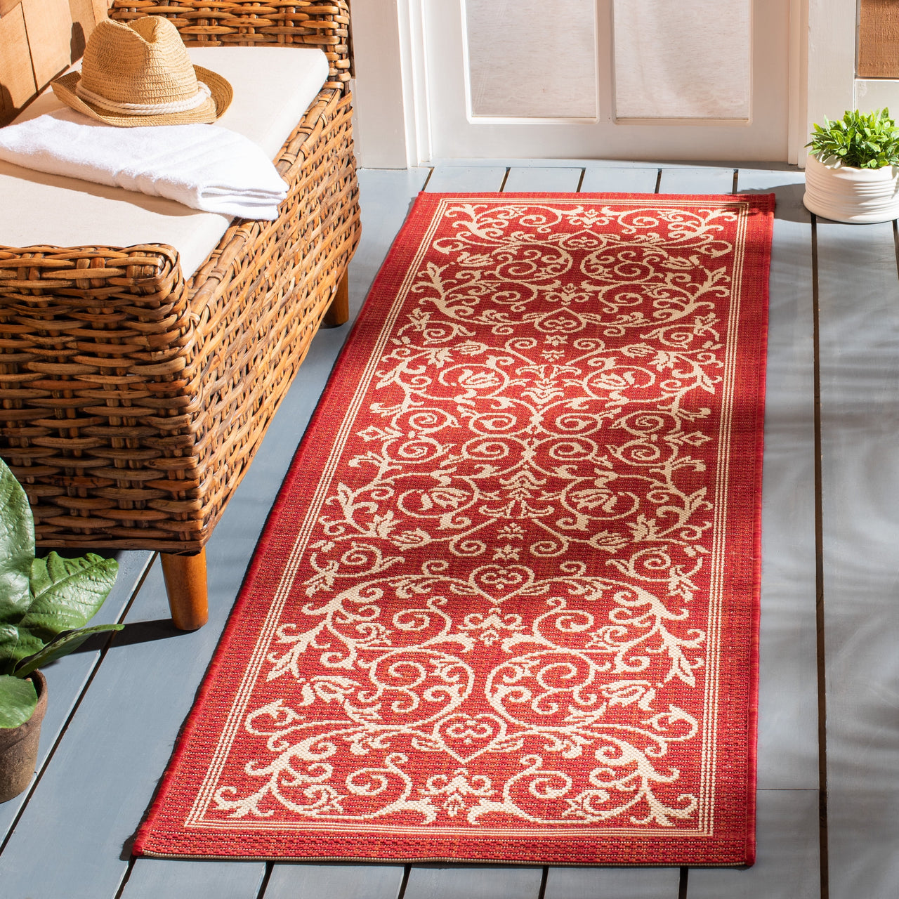 Safavieh Courtyard Nanda Botanical Indoor/Outdoor Area Rug, Natural/Olive, 5'3" x 7'7"