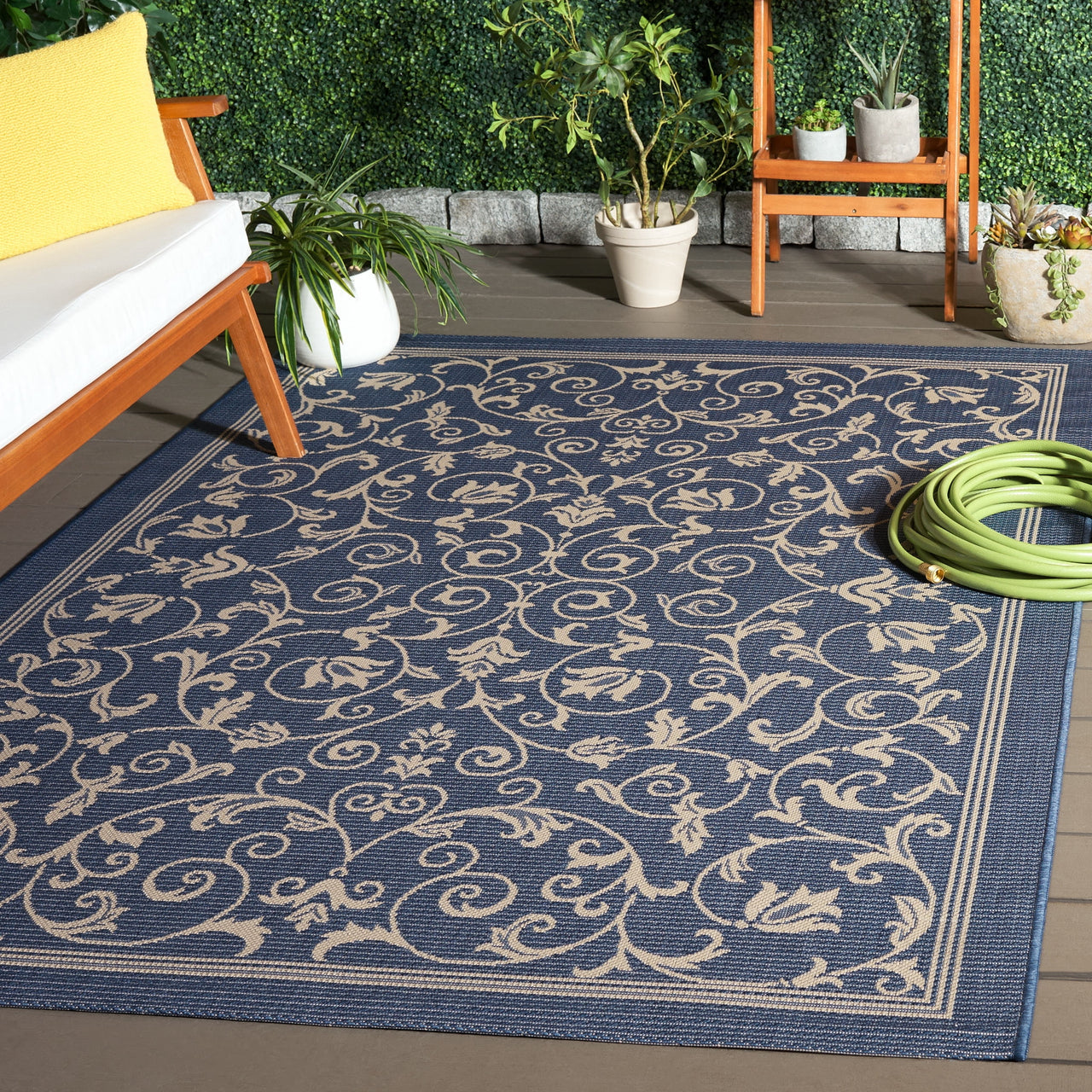 Safavieh Courtyard Nanda Botanical Indoor/Outdoor Area Rug, Natural/Olive, 5'3" x 7'7"