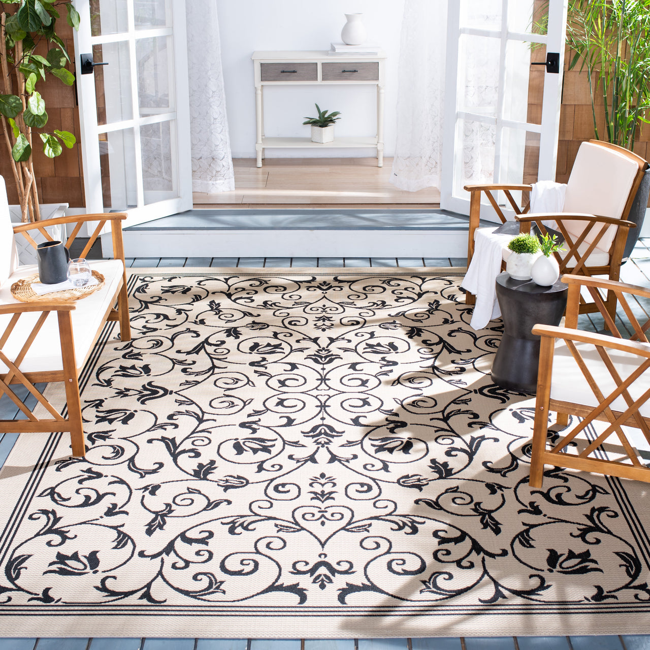 Safavieh Courtyard Nanda Botanical Indoor/Outdoor Area Rug, Natural/Olive, 5'3" x 7'7"
