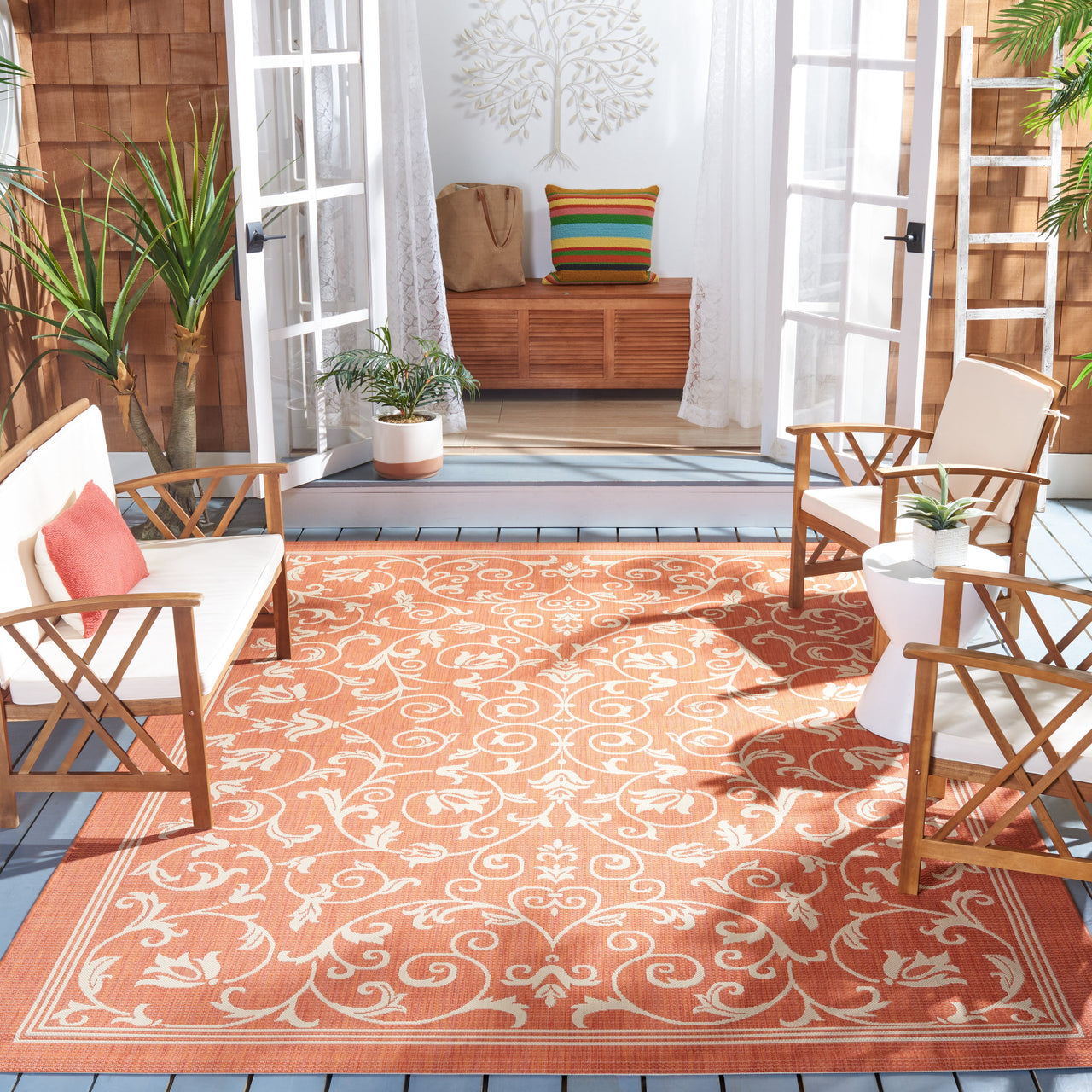 Safavieh Courtyard Nanda Botanical Indoor/Outdoor Area Rug, Natural/Olive, 5'3" x 7'7"