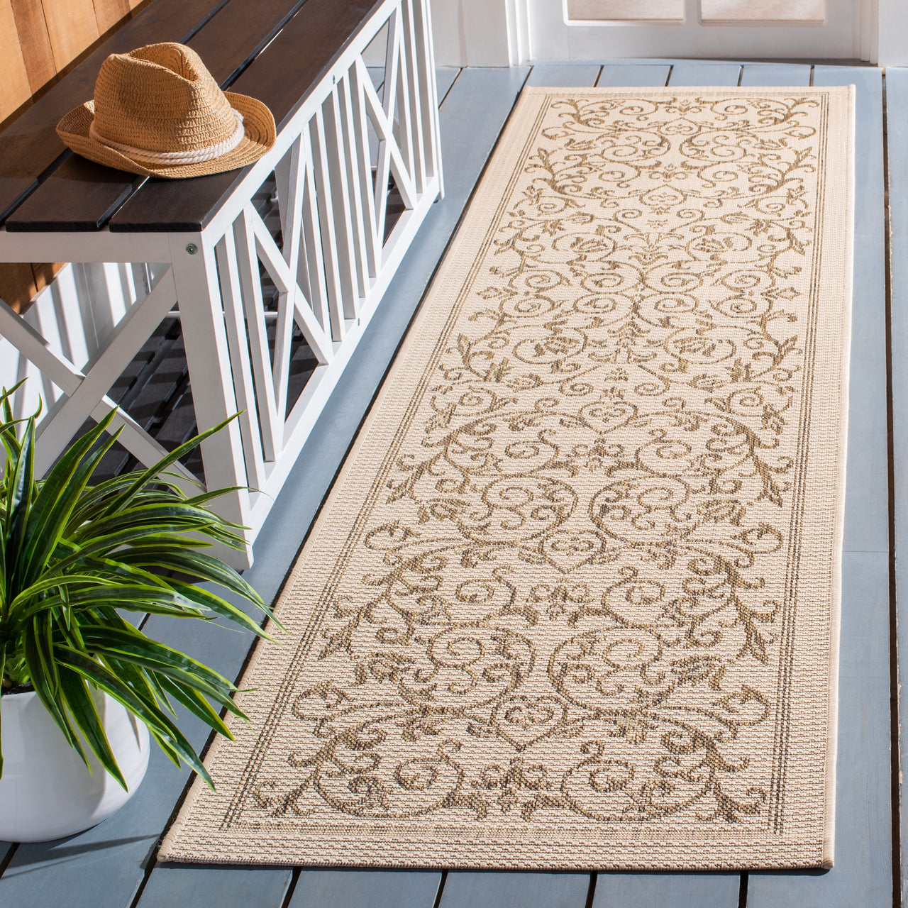 Safavieh Courtyard Nanda Botanical Indoor/Outdoor Area Rug, Natural/Olive, 5'3" x 7'7"