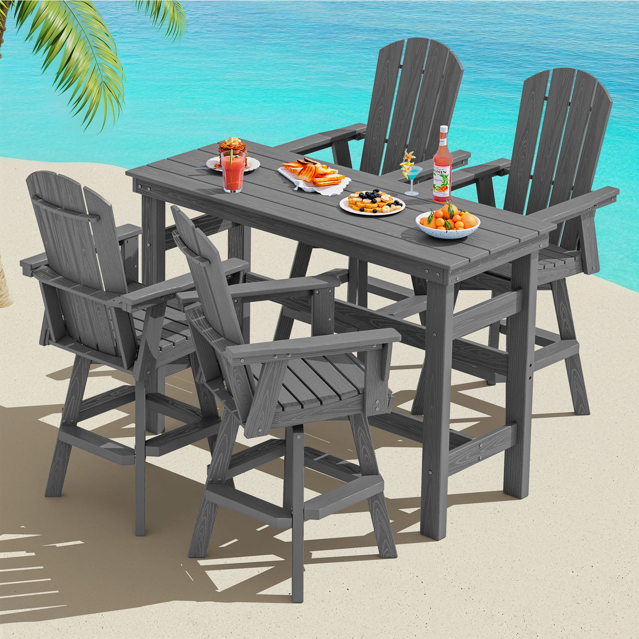 SERWALL HDPE Outdoor Swivel Bar Chairs Set of 2, Bar Height Adirondack Barstools, All Weather Pub Bar Chair, Black