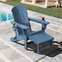 SERWALL Adjustable Folding Adirondack Chair with Footrest & Dual Cup Holders Set of 2, HDPE Foldable Multifunctional Adirondack Chair with Ottoman for Patio, Outdoor, Garden, Black