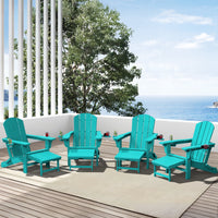 SERWALL Adjustable Folding Adirondack Chair with Footrest & Dual Cup Holders Set of 2, HDPE Foldable Multifunctional Adirondack Chair with Ottoman for Patio, Outdoor, Garden, Black