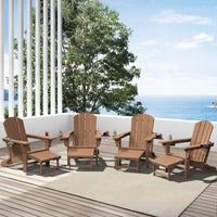 SERWALL Adjustable Folding Adirondack Chair with Footrest & Dual Cup Holders Set of 2, HDPE Foldable Multifunctional Adirondack Chair with Ottoman for Patio, Outdoor, Garden, Black
