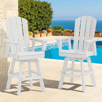SERWALL HDPE Outdoor Swivel Bar Chairs Set of 2, Bar Height Adirondack Barstools, All Weather Pub Bar Chair, Black