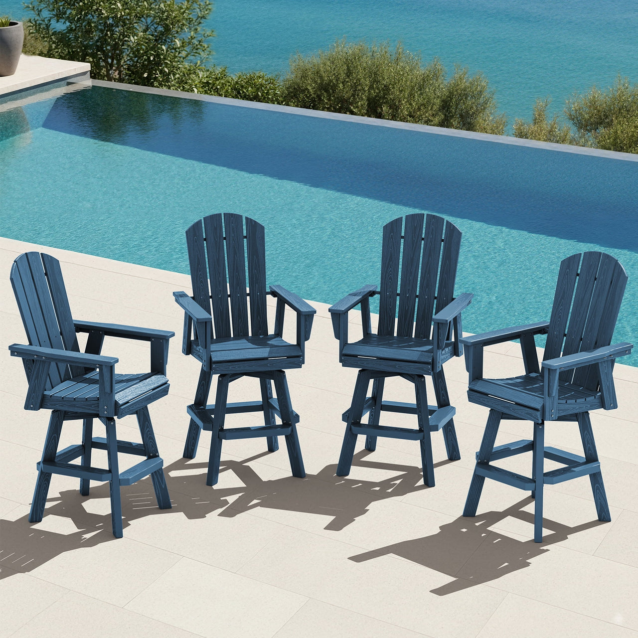 SERWALL HDPE Outdoor Swivel Bar Chairs Set of 2, Bar Height Adirondack Barstools, All Weather Pub Bar Chair, Black