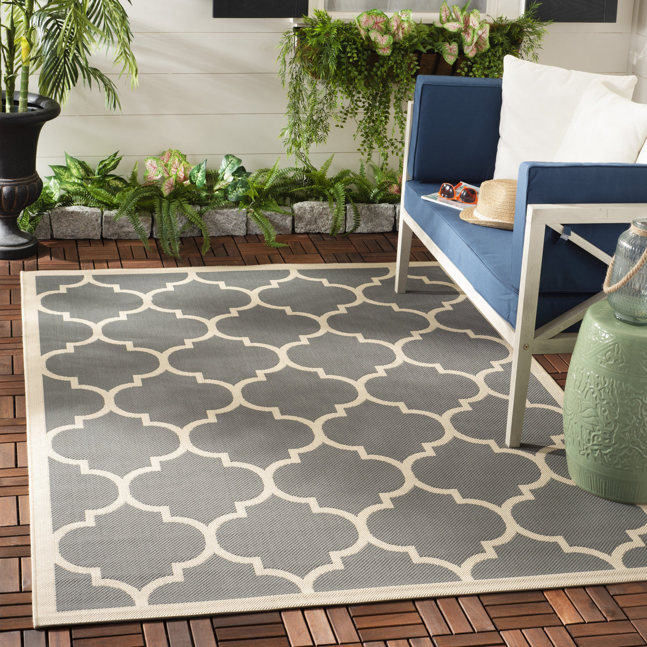 Safavieh Courtyard Alyssa Geometric Indoor/Outdoor Area Rug, Brown/Bone, 5'3" x 7'7"