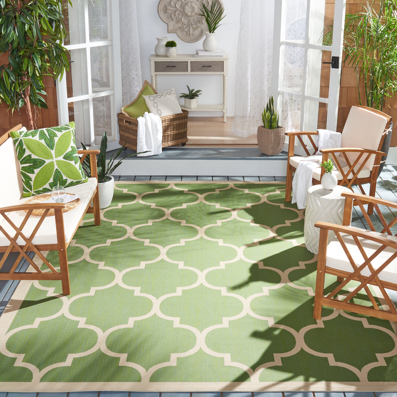 Safavieh Courtyard Alyssa Geometric Indoor/Outdoor Area Rug, Brown/Bone, 5'3" x 7'7"