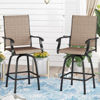 Sophia & William 2 Pcs Outdoor Swivel Metal Bar Stools Patio Counter Height Textilene Chairs for Garden, Backyard in Brown