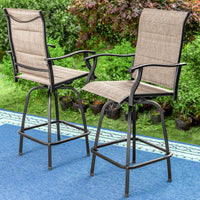Sophia & William 2 Pcs Outdoor Swivel Metal Bar Stools Patio Counter Height Textilene Chairs for Garden, Backyard in Brown