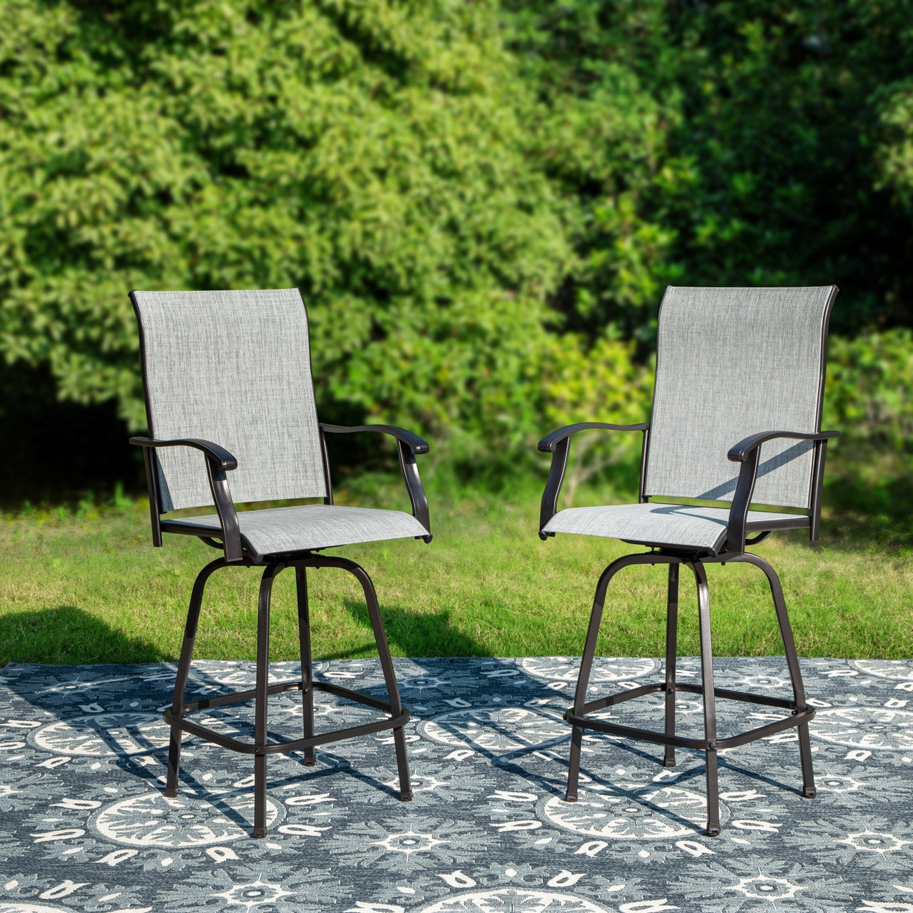 Sophia & William 2 Pcs Outdoor Swivel Metal Bar Stools Patio Counter Height Textilene Chairs for Garden, Backyard in Brown