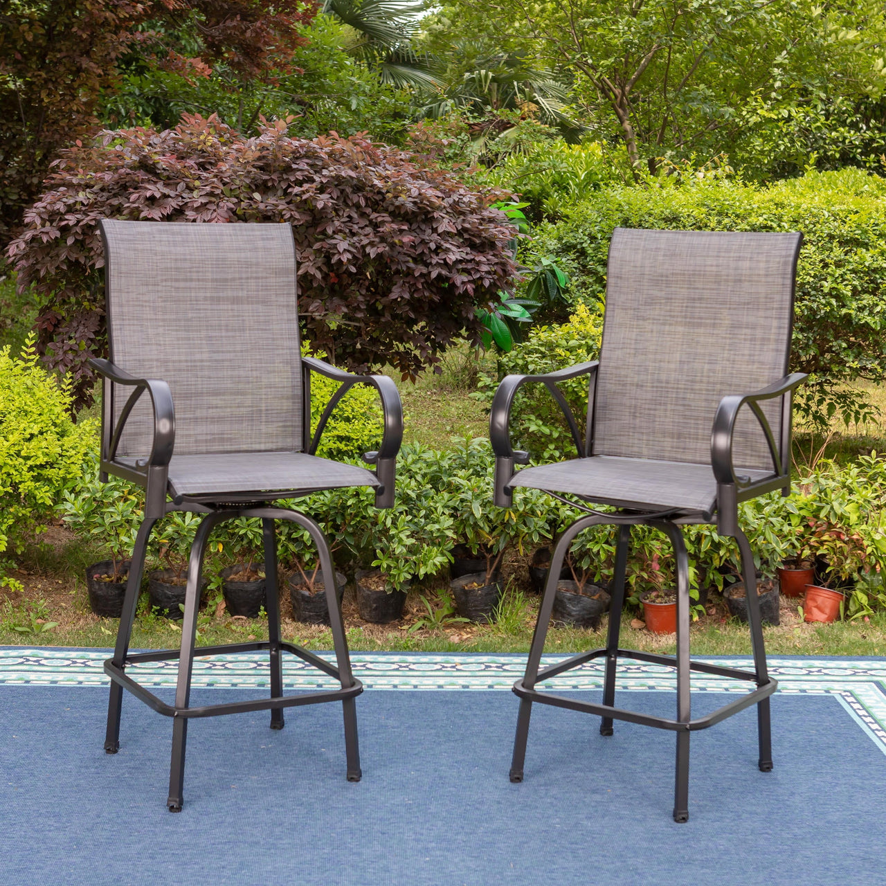 Sophia & William 2 Pcs Outdoor Swivel Metal Bar Stools Patio Counter Height Textilene Chairs for Garden, Backyard in Brown