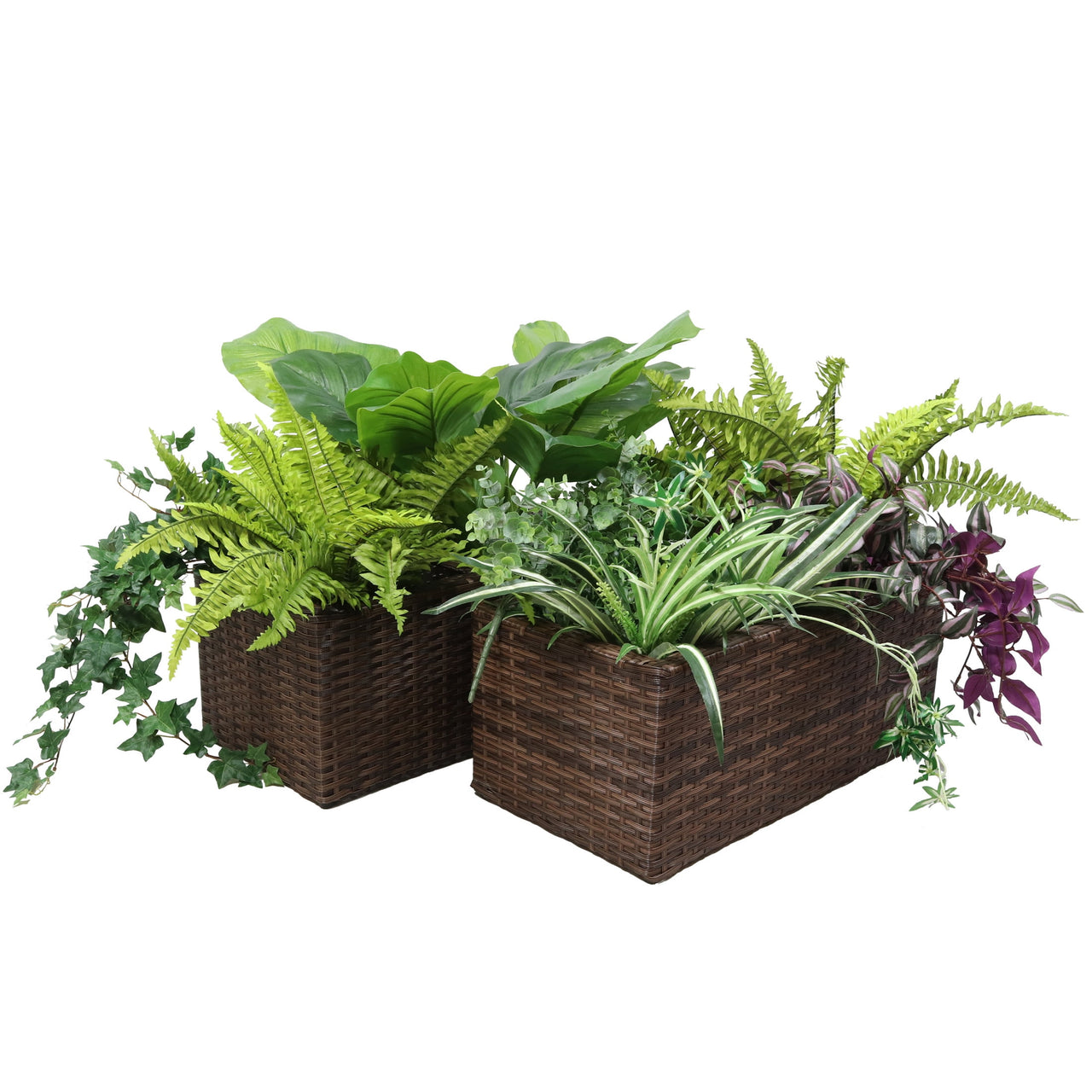 Sunnydaze 21.5" x 11.5" x 9.25" Rectangle Black Polyrattan 2-Section Indoor Planter 2-Count