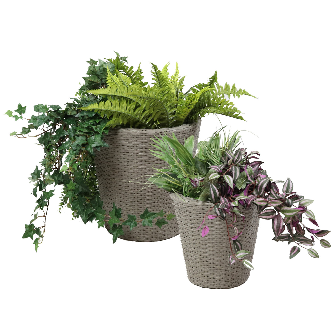 Sunnydaze Modern Assorted Round Black Polyrattan Indoor Planter with Liner 2-Count