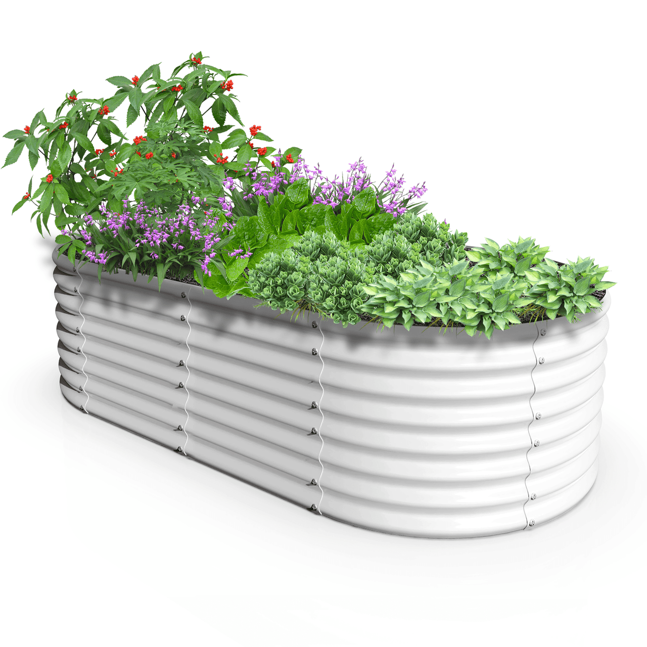 TRAMULL 8X4X2ft Galvanized Raised Garden Bed, Oval Above Ground Modular Metal Outdoor Planter Boxes(Quartz Grey)
