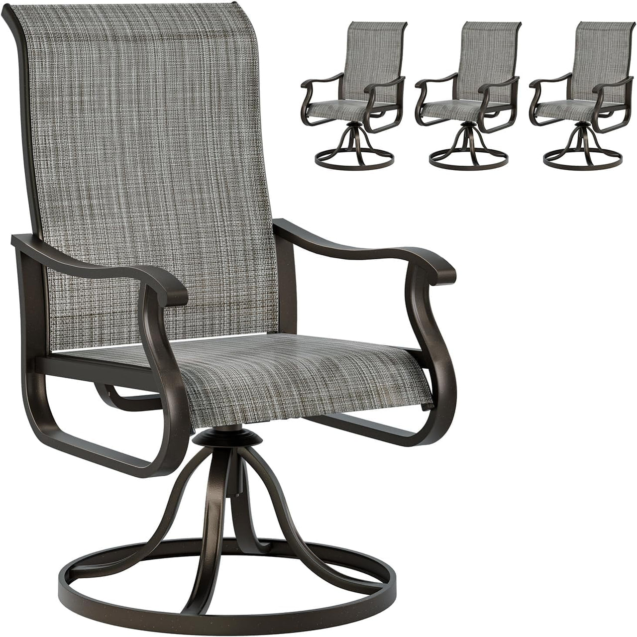 Techmilly Patio Swivel Chairs Set of 2, Outdoor Dining Chairs High Back Padded All Weather Breathable Textilene Outdoor Swivel Chairs with Metal Rocking Frame for Lawn Garden Backyard Deck, Dark Grey