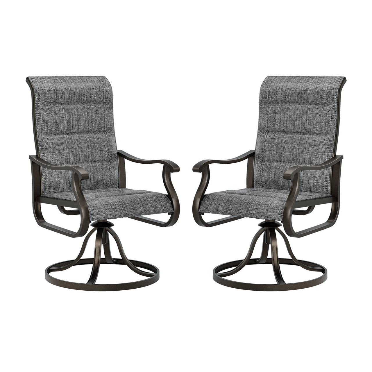 Techmilly Patio Swivel Chairs Set of 2, Outdoor Dining Chairs High Back Padded All Weather Breathable Textilene Outdoor Swivel Chairs with Metal Rocking Frame for Lawn Garden Backyard Deck, Dark Grey