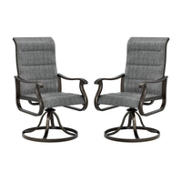 Techmilly Patio Swivel Chairs Set of 2, Outdoor Dining Chairs High Back Padded All Weather Breathable Textilene Outdoor Swivel Chairs with Metal Rocking Frame for Lawn Garden Backyard Deck, Dark Grey