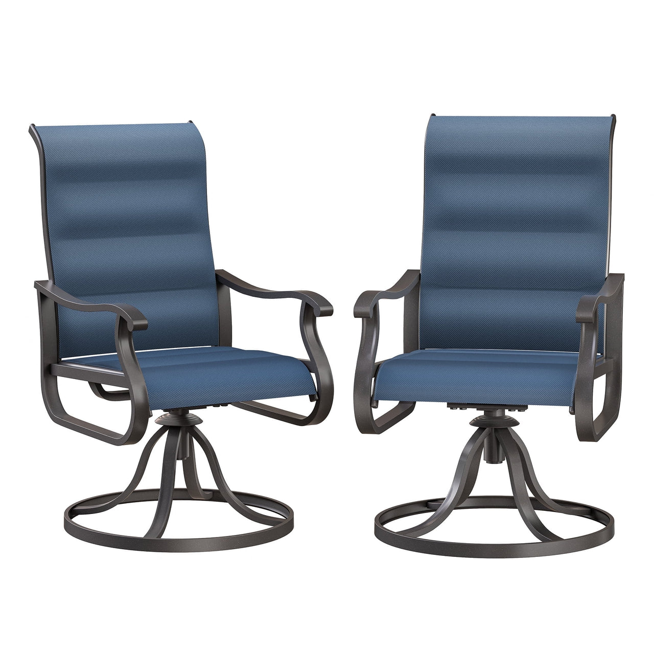 Techmilly Patio Swivel Chairs Set of 2, Outdoor Dining Chairs High Back Padded All Weather Breathable Textilene Outdoor Swivel Chairs with Metal Rocking Frame for Lawn Garden Backyard Deck, Dark Grey