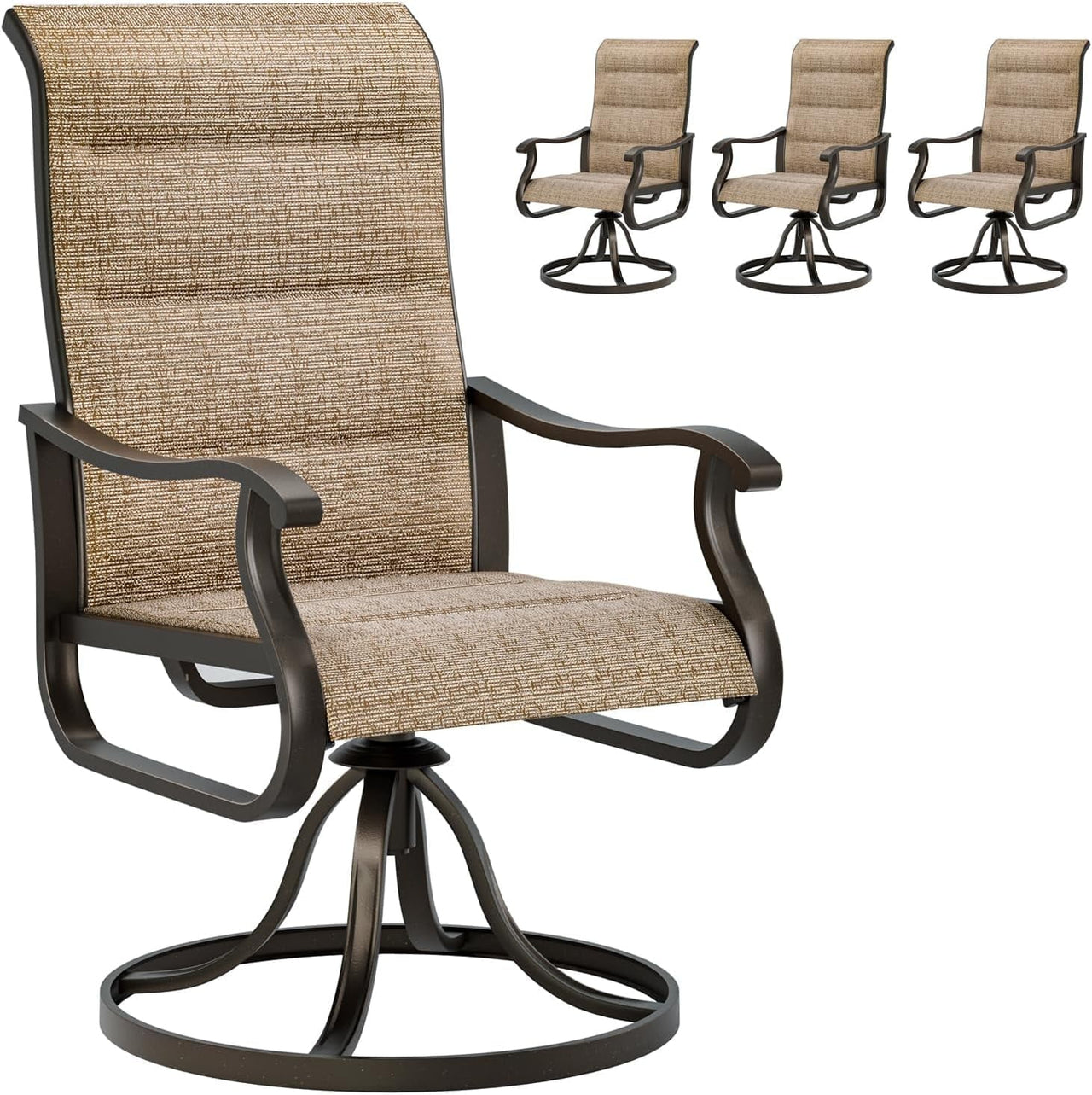 Techmilly Patio Swivel Chairs Set of 2, Outdoor Dining Chairs High Back Padded All Weather Breathable Textilene Outdoor Swivel Chairs with Metal Rocking Frame for Lawn Garden Backyard Deck, Dark Grey