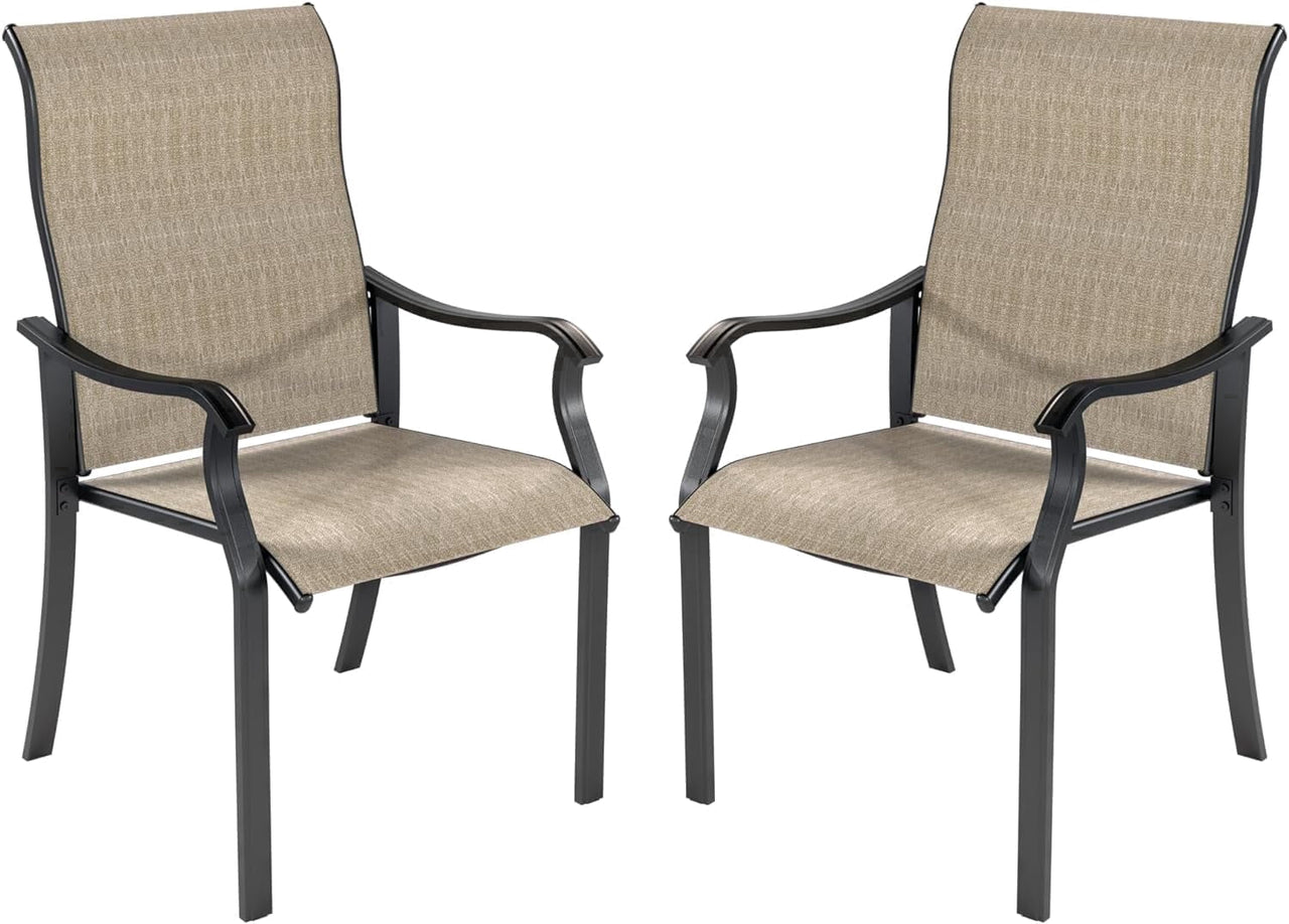 UDPATIO Patio Chairs Set of 2, Outdoor Dining Chairs High Back with All Weather Breathable Textilene, Metal Frame for Lawn Garden Backyard Deck, Brown