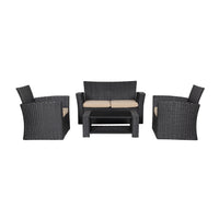 WestinTrends 4pc Outdoor Furniture Conversation Sofa Set with Loveseat, Cofee Table and Cushions, All Weather UV Resistant Rattan Wicker Patio Chairs, Gray/Navy Blue
