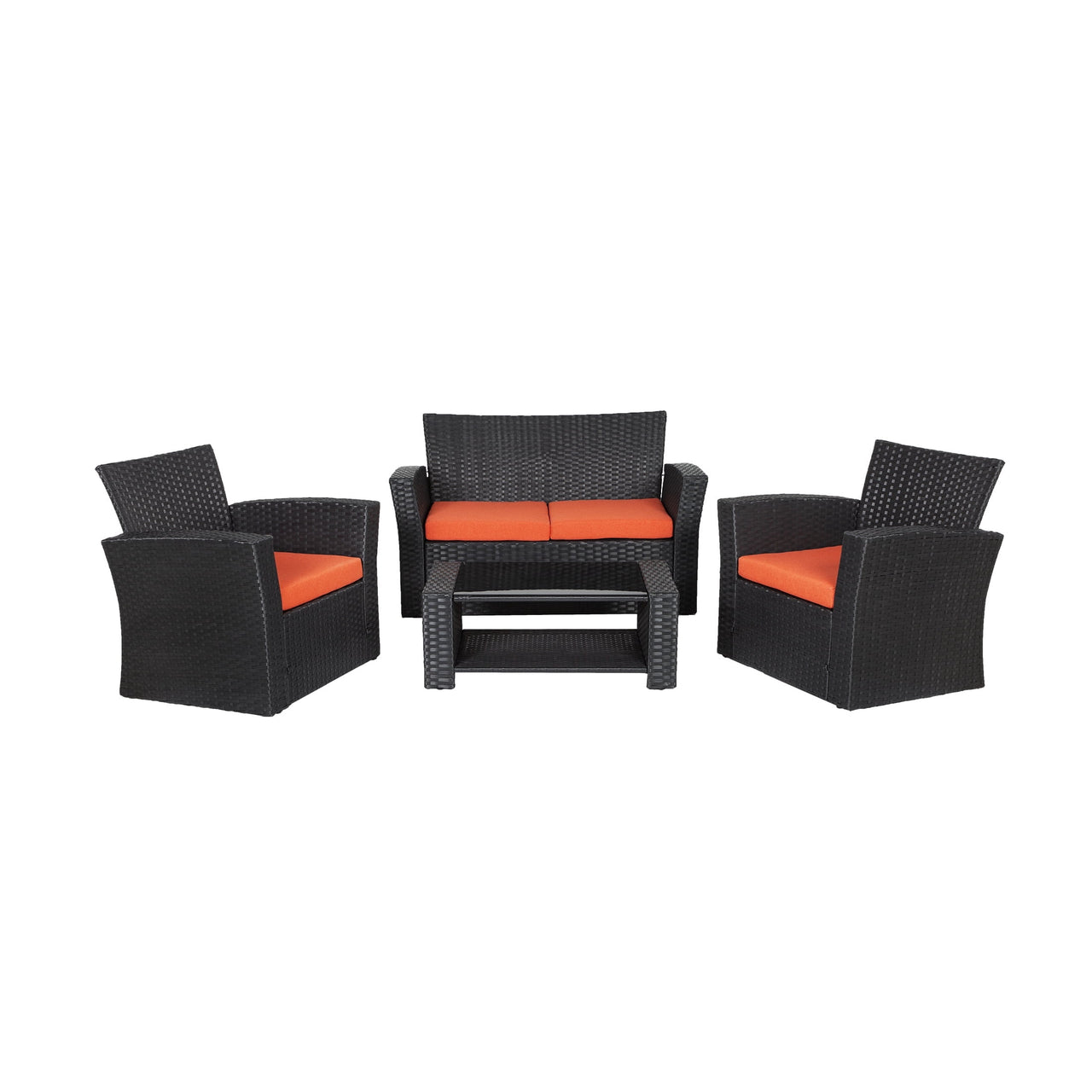 WestinTrends 4pc Outdoor Furniture Conversation Sofa Set with Loveseat, Cofee Table and Cushions, All Weather UV Resistant Rattan Wicker Patio Chairs, Gray/Navy Blue