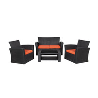 WestinTrends 4pc Outdoor Furniture Conversation Sofa Set with Loveseat, Cofee Table and Cushions, All Weather UV Resistant Rattan Wicker Patio Chairs, Gray/Navy Blue