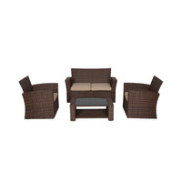 WestinTrends 4pc Outdoor Furniture Conversation Sofa Set with Loveseat, Cofee Table and Cushions, All Weather UV Resistant Rattan Wicker Patio Chairs, Gray/Navy Blue