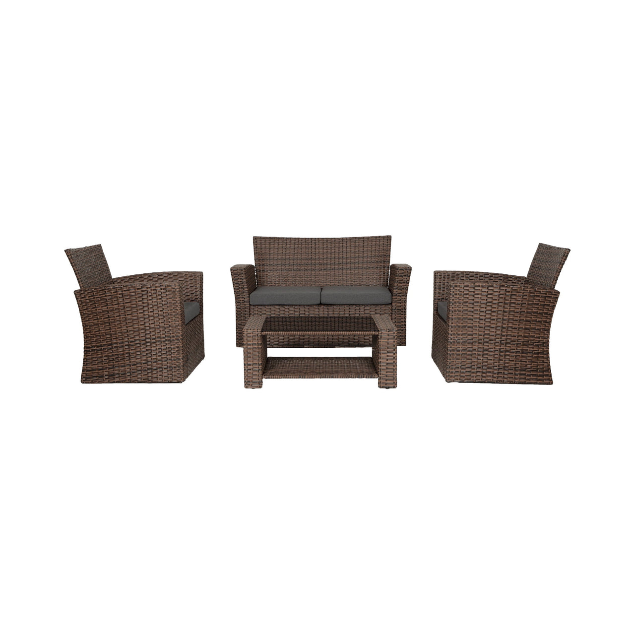 WestinTrends 4pc Outdoor Furniture Conversation Sofa Set with Loveseat, Cofee Table and Cushions, All Weather UV Resistant Rattan Wicker Patio Chairs, Gray/Navy Blue