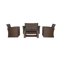 WestinTrends 4pc Outdoor Furniture Conversation Sofa Set with Loveseat, Cofee Table and Cushions, All Weather UV Resistant Rattan Wicker Patio Chairs, Gray/Navy Blue