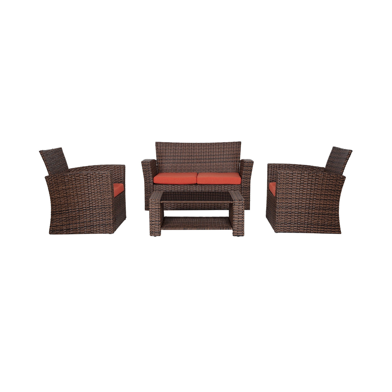 WestinTrends 4pc Outdoor Furniture Conversation Sofa Set with Loveseat, Cofee Table and Cushions, All Weather UV Resistant Rattan Wicker Patio Chairs, Gray/Navy Blue