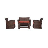 WestinTrends 4pc Outdoor Furniture Conversation Sofa Set with Loveseat, Cofee Table and Cushions, All Weather UV Resistant Rattan Wicker Patio Chairs, Gray/Navy Blue
