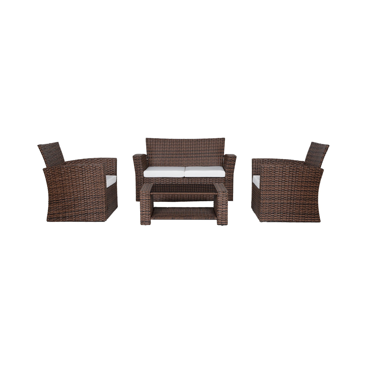 WestinTrends 4pc Outdoor Furniture Conversation Sofa Set with Loveseat, Cofee Table and Cushions, All Weather UV Resistant Rattan Wicker Patio Chairs, Gray/Navy Blue