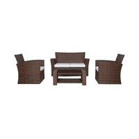 WestinTrends 4pc Outdoor Furniture Conversation Sofa Set with Loveseat, Cofee Table and Cushions, All Weather UV Resistant Rattan Wicker Patio Chairs, Gray/Navy Blue