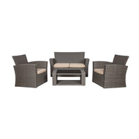 WestinTrends 4pc Outdoor Furniture Conversation Sofa Set with Loveseat, Cofee Table and Cushions, All Weather UV Resistant Rattan Wicker Patio Chairs, Gray/Navy Blue