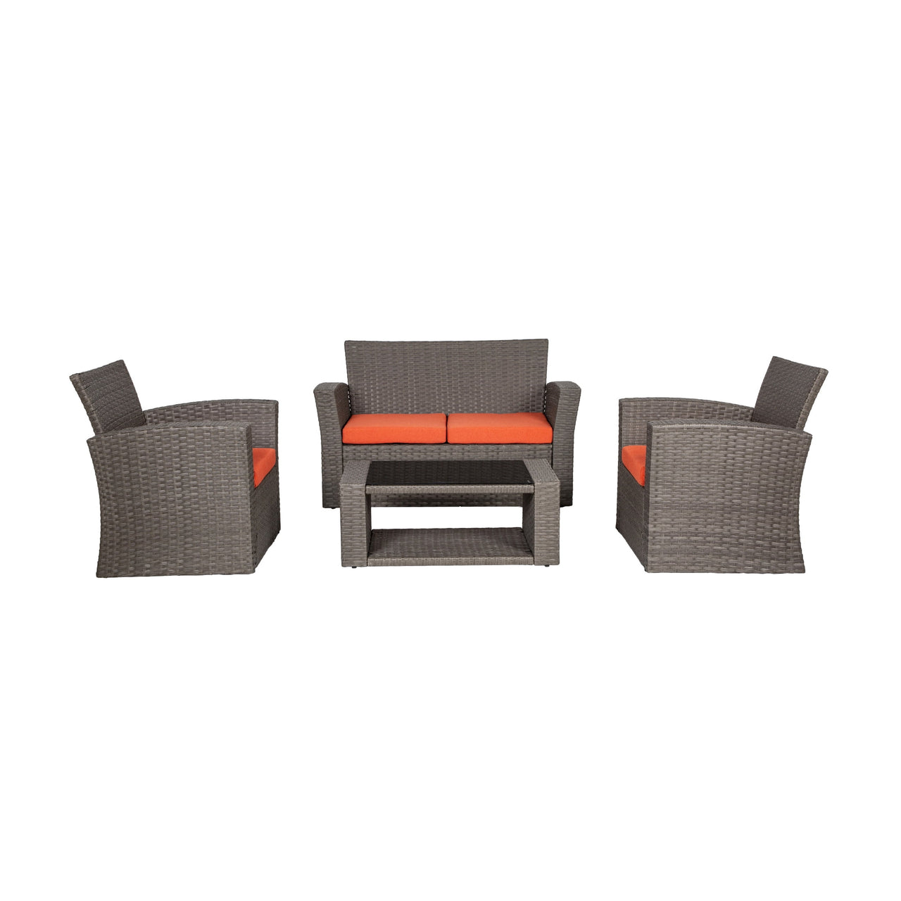 WestinTrends 4pc Outdoor Furniture Conversation Sofa Set with Loveseat, Cofee Table and Cushions, All Weather UV Resistant Rattan Wicker Patio Chairs, Gray/Navy Blue